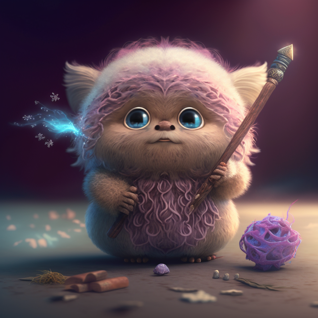 A cute, furry creature carrying a magic wand. Cartoony.
